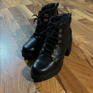 No Boundaries Black Lace-Up Moto Boots